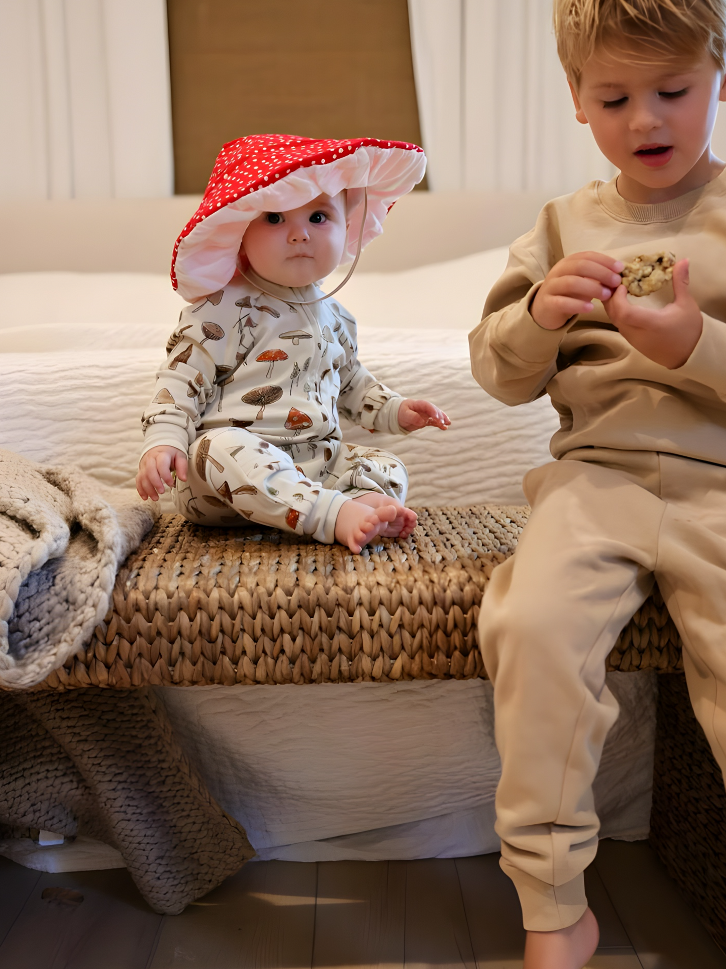 Jack Be Nimble mushroom costume on baby and boy.