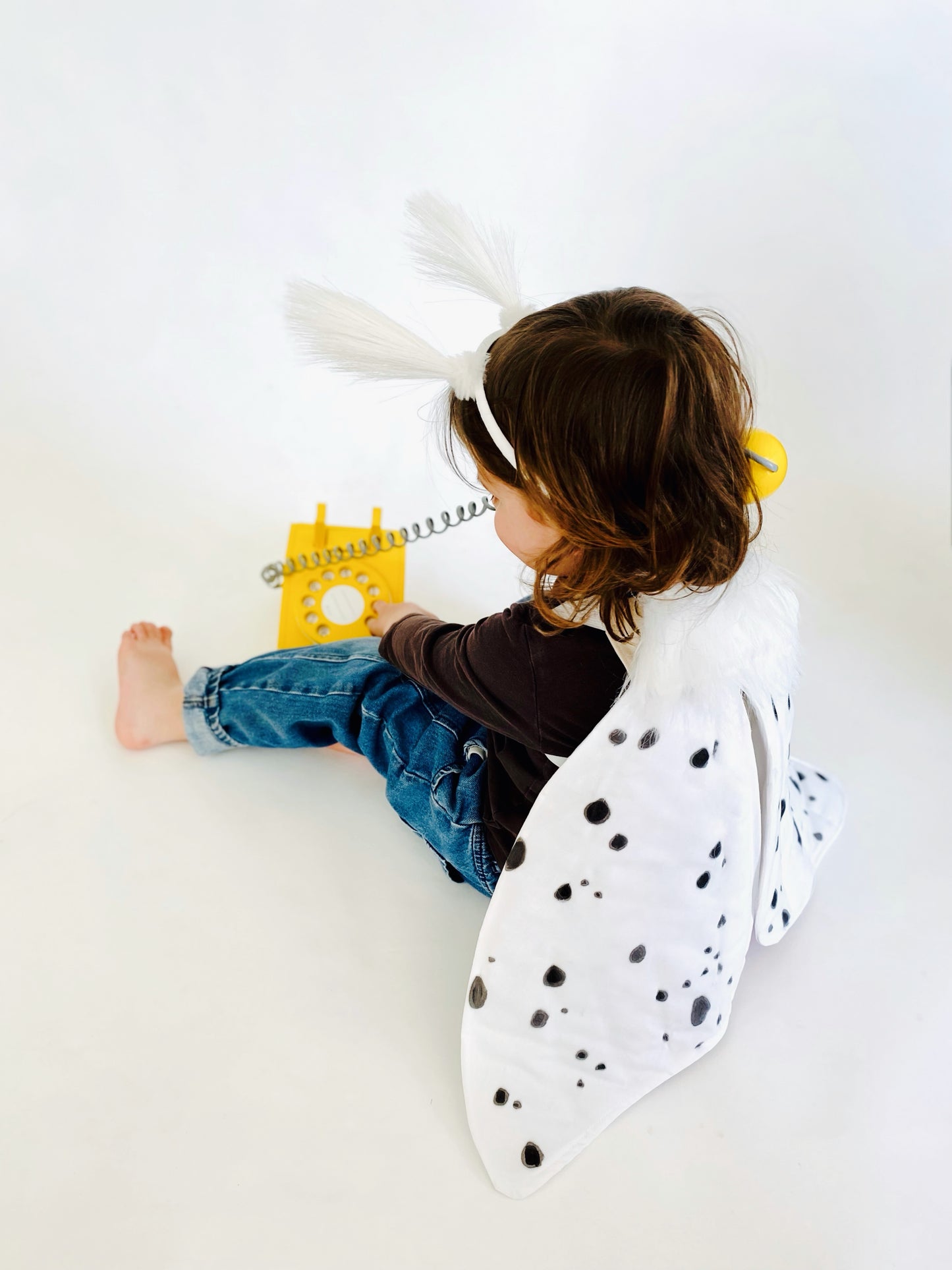 Jack Be Nimble Kids white leopard moth costume.