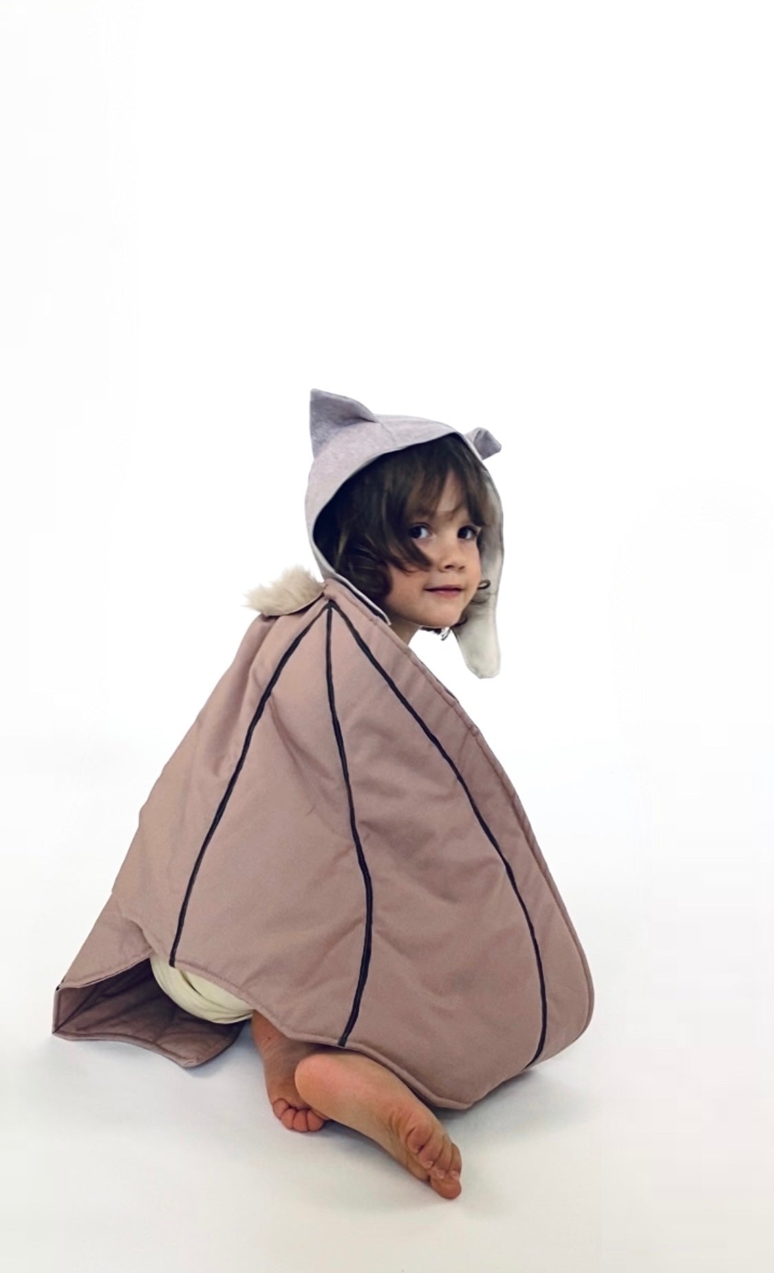 Furry brown bat costume wings for kids.