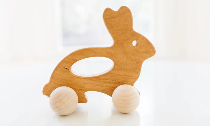 Bannor Toys handmade wooden bunny made from sustainably sourced cherry, in the state of Iowa