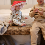 Jack Be Nimble mushroom costume on baby and boy.