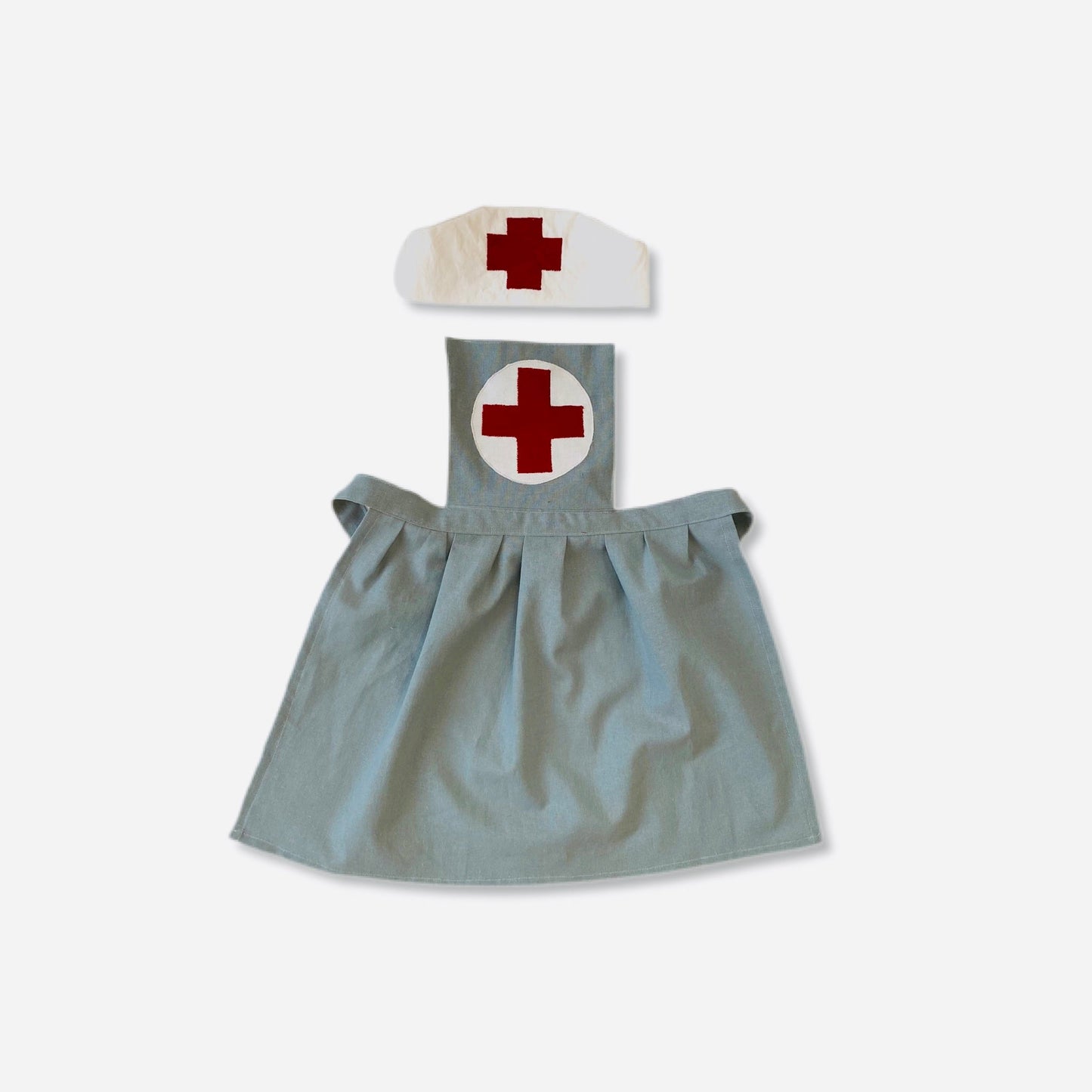 Blue nurse apron and hat for children's doctor dress up game