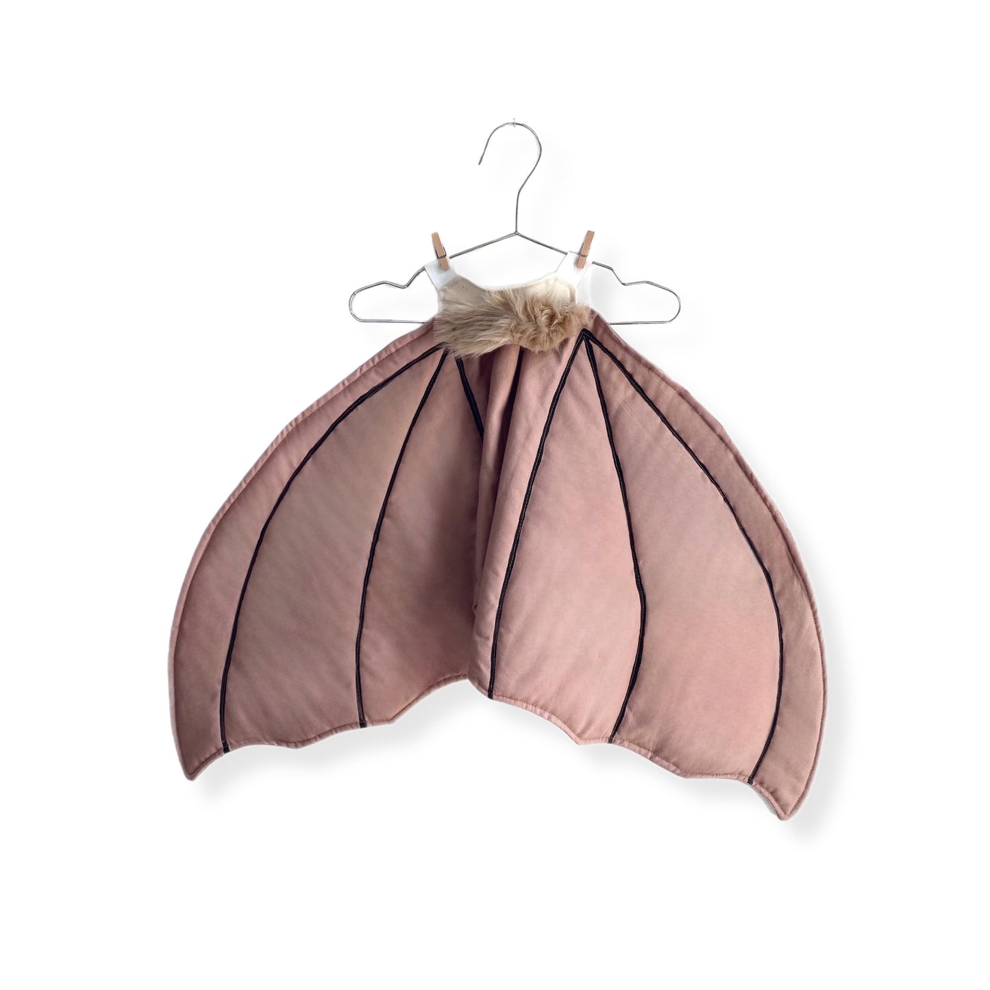 Furry brown bat costume wings with fur for kids.