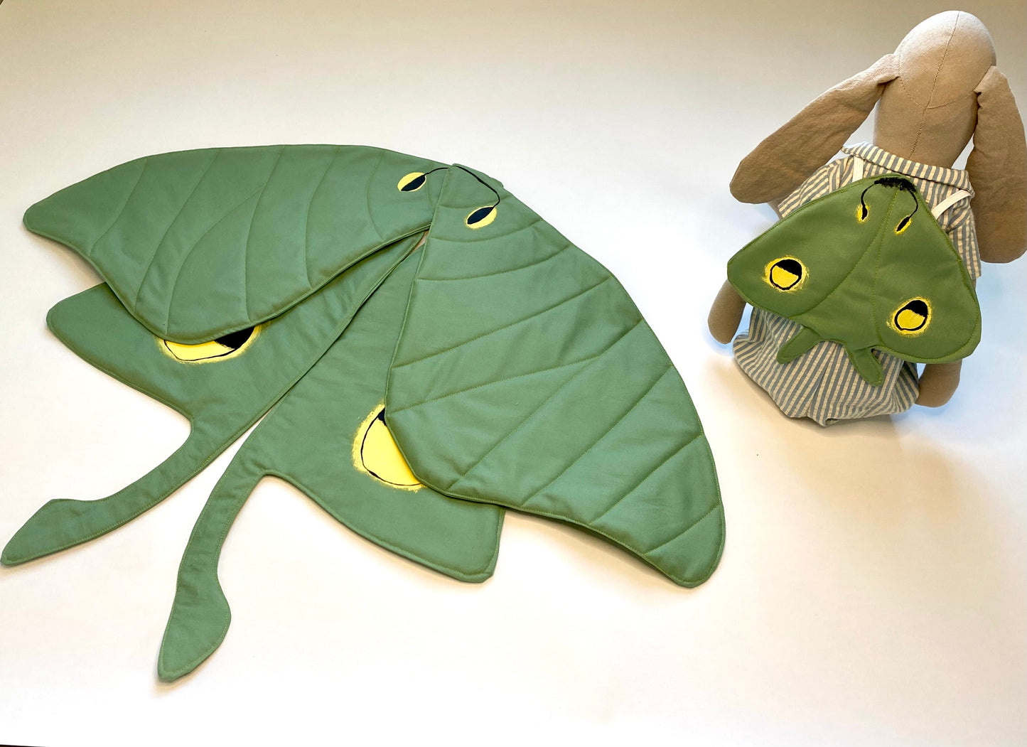Green luna moth wings for child and matching wings for doll