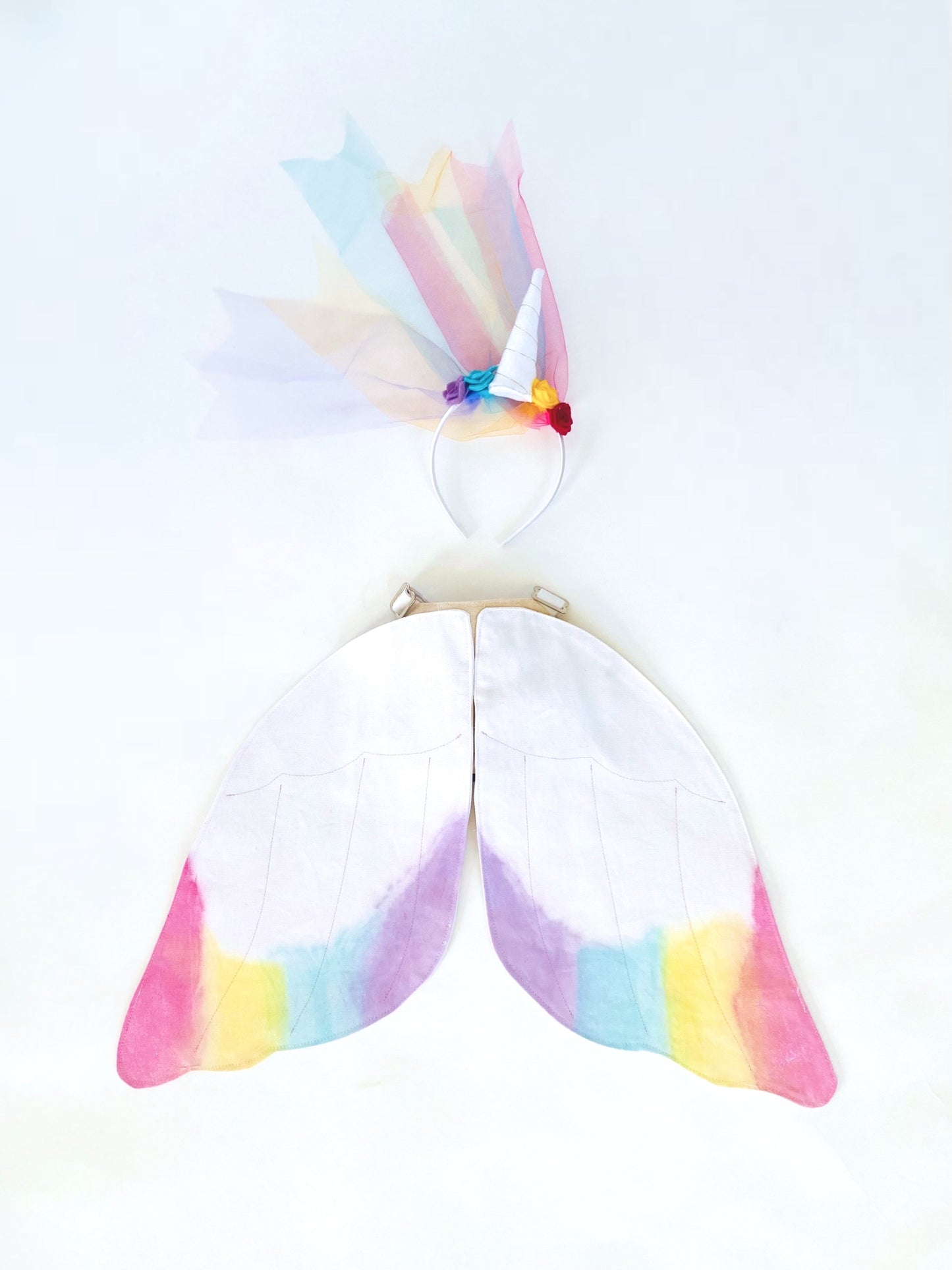 Unicorn costume wings with headband made of cotton canvas.